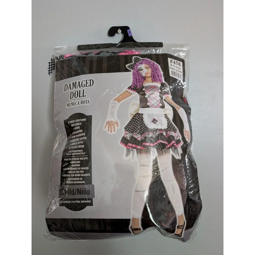 ​Damaged Doll Child Costume XL Extra Large 6 Piece Creepy Gothic Halloween Girls